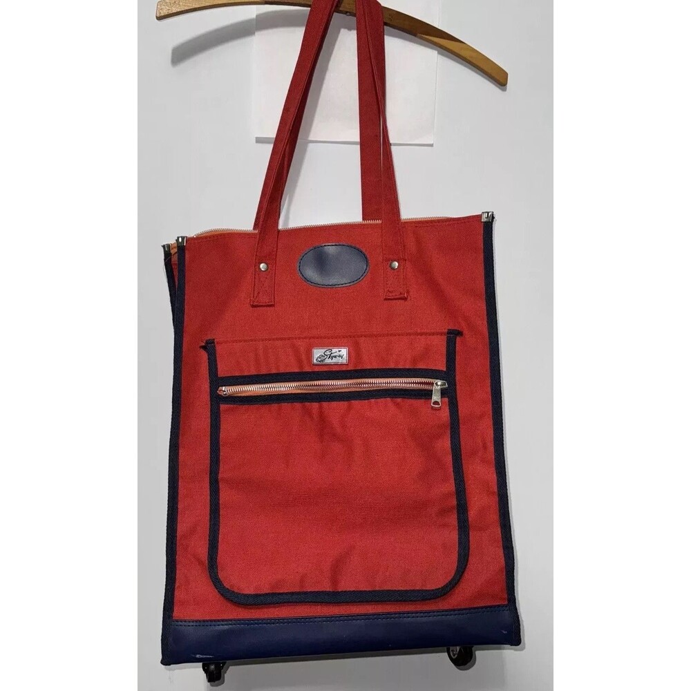 SKYWAY Vintage Luggage Red And Blue Rolling Carry-On Travel Bag - Groovy!